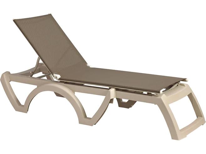 Grosfillex Jamaica Beach Sling Resin Sandstone Adjustable Patio Chaise Lounge in Taupe