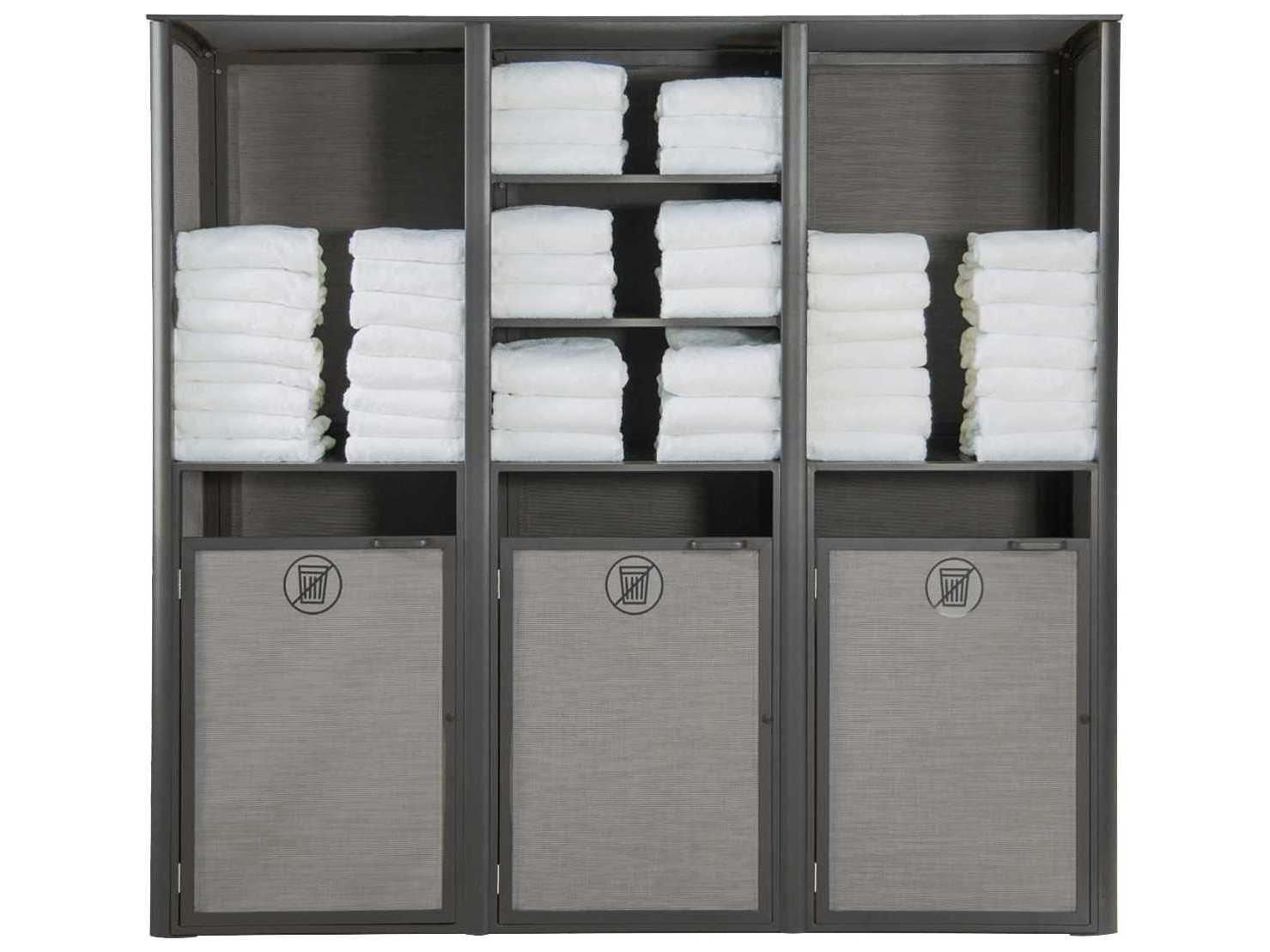 Grosfillex Sunset Sling Aluminum Solid Gray/Volcanic Black Towel Valet Triple Unit