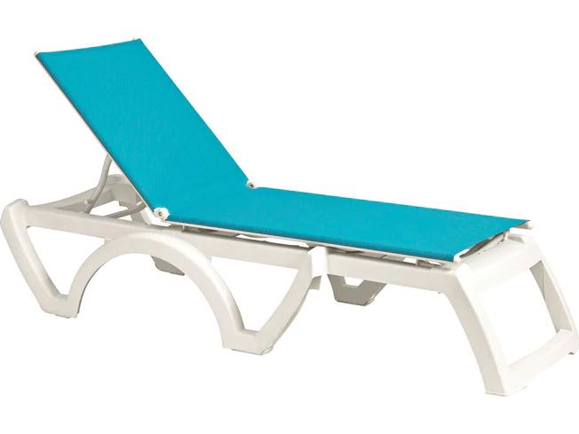 Grosfillex Jamaica Beach Sling Resin White Adjustable Outdoor Patio Chaise Lounge in Turquoise