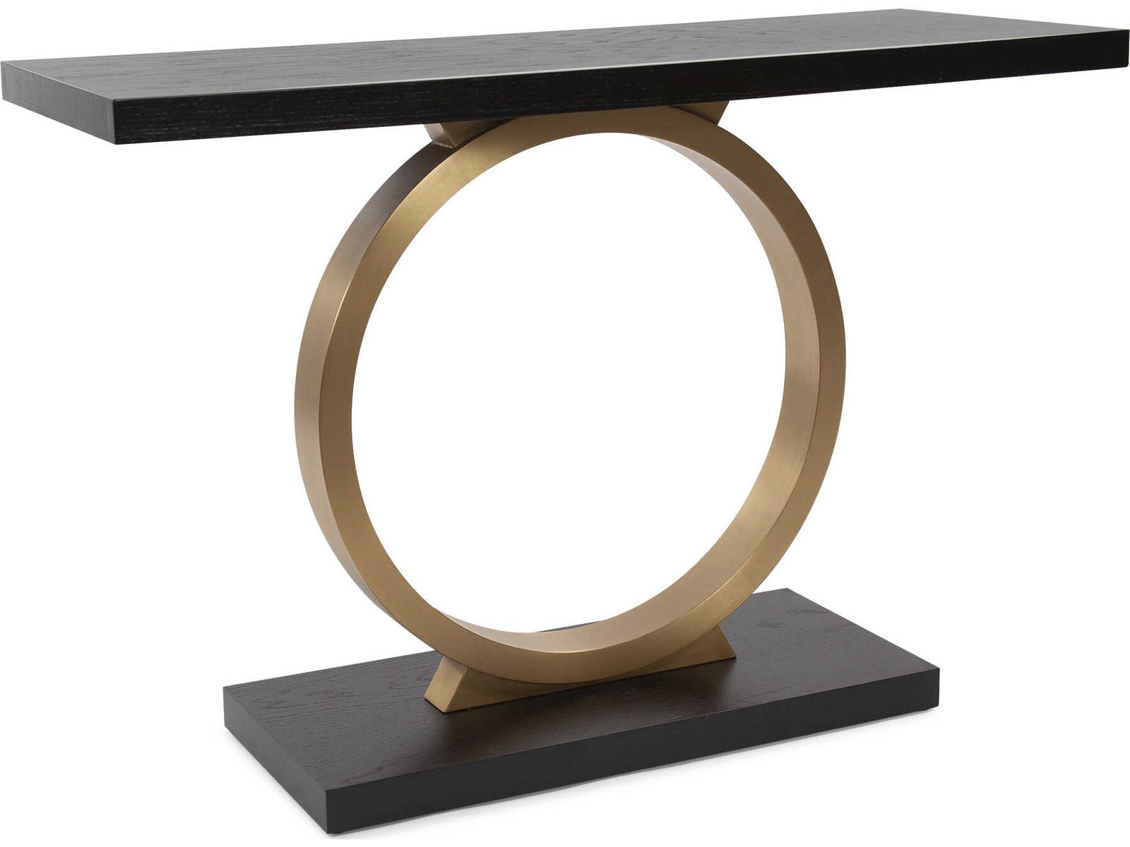 Howard Elliott Annular Rectangular Wood Black Gold Console Table