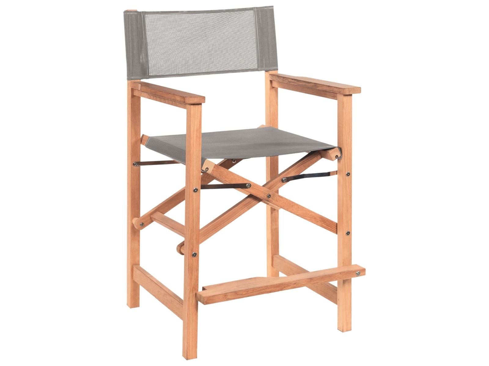 HiTeak Director Wood Taupe Teak Sling Counter Stool