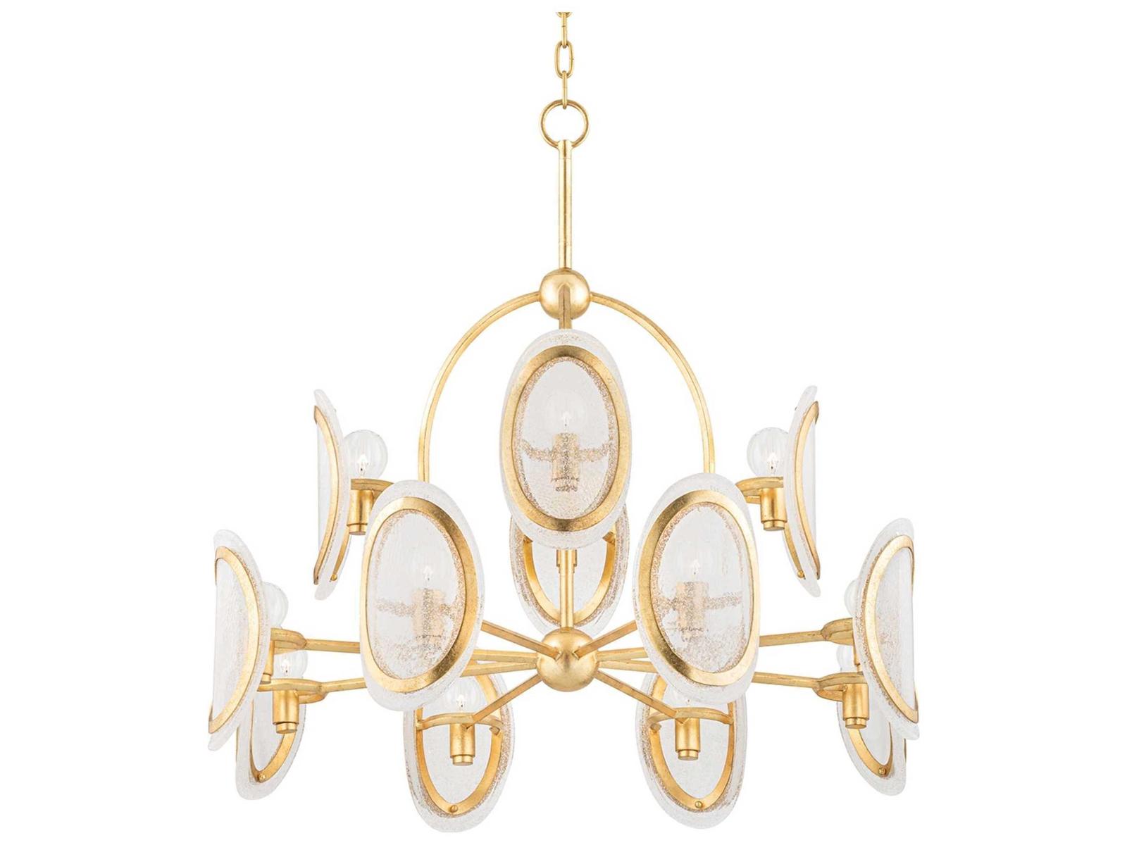 Hudson Valley Danes 12-Light Vintage Gold Leaf Clear Glass Candelabra Chandelier
