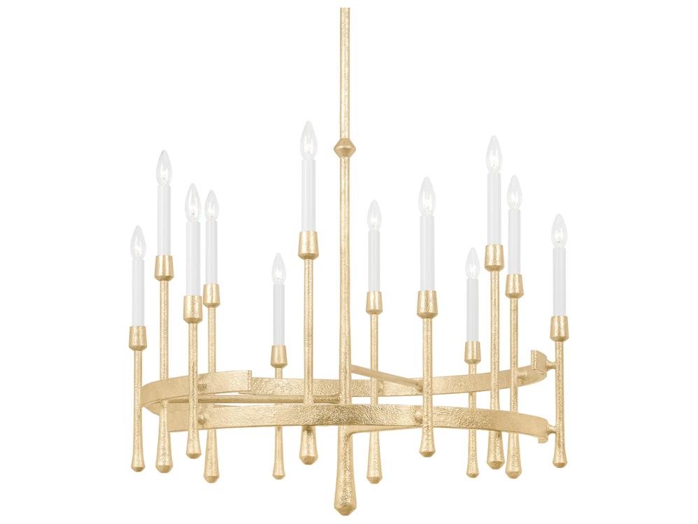 Hudson Valley Hathaway 12-Light Vintage Gold Leaf Candelabra Chandelier