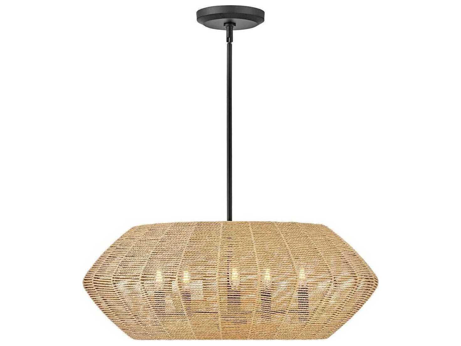Hinkley Luca 5-Light Black Camel Rattan Candelabra Chandelier