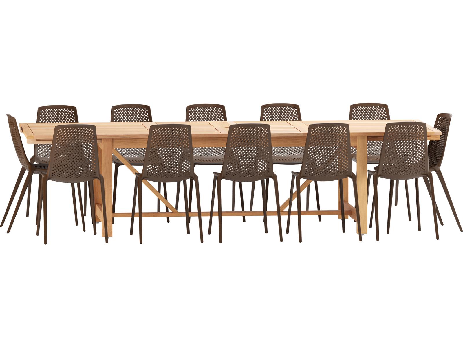 International Home Miami Amazonia Wood Resin Brown 13 Piece Rectangular Outdoor Patio Dining Set