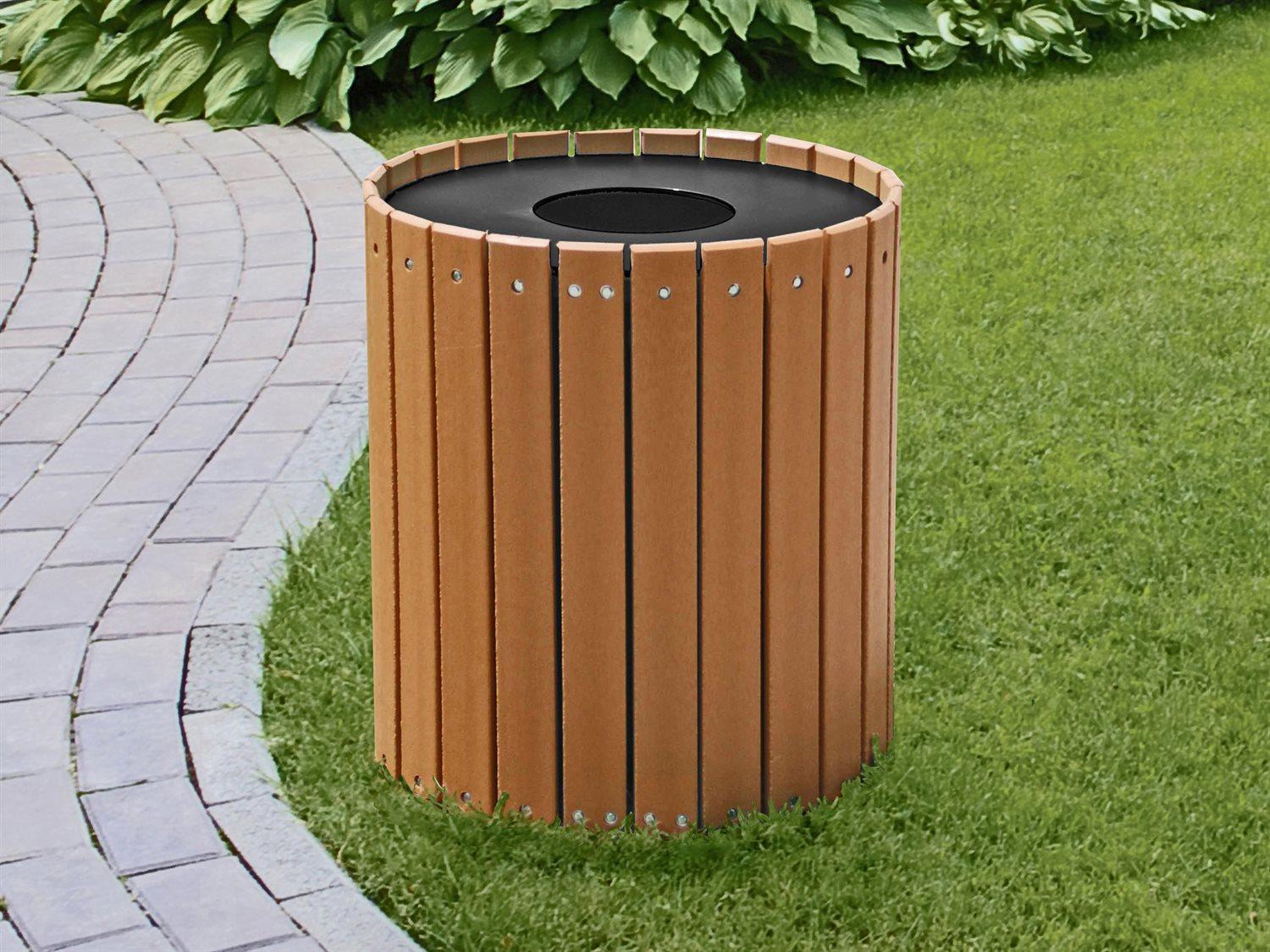 Frog Furnishings Recycled Plastic Standard Round 32 Gallon Hinged Door Receptacle