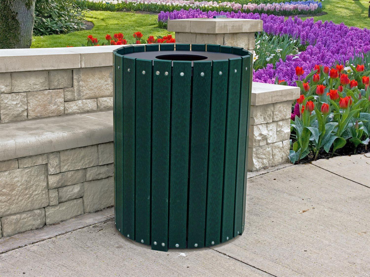 Frog Furnishings Recycled Plastic Standard Round 55 Gallon Hinged Door Receptacle