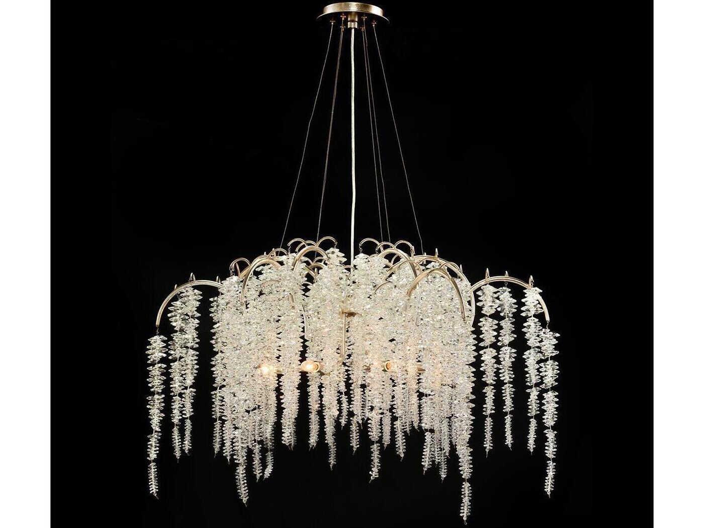 John Richard Cascading Crystal 6-Light Silver Gold Leaf Chandelier