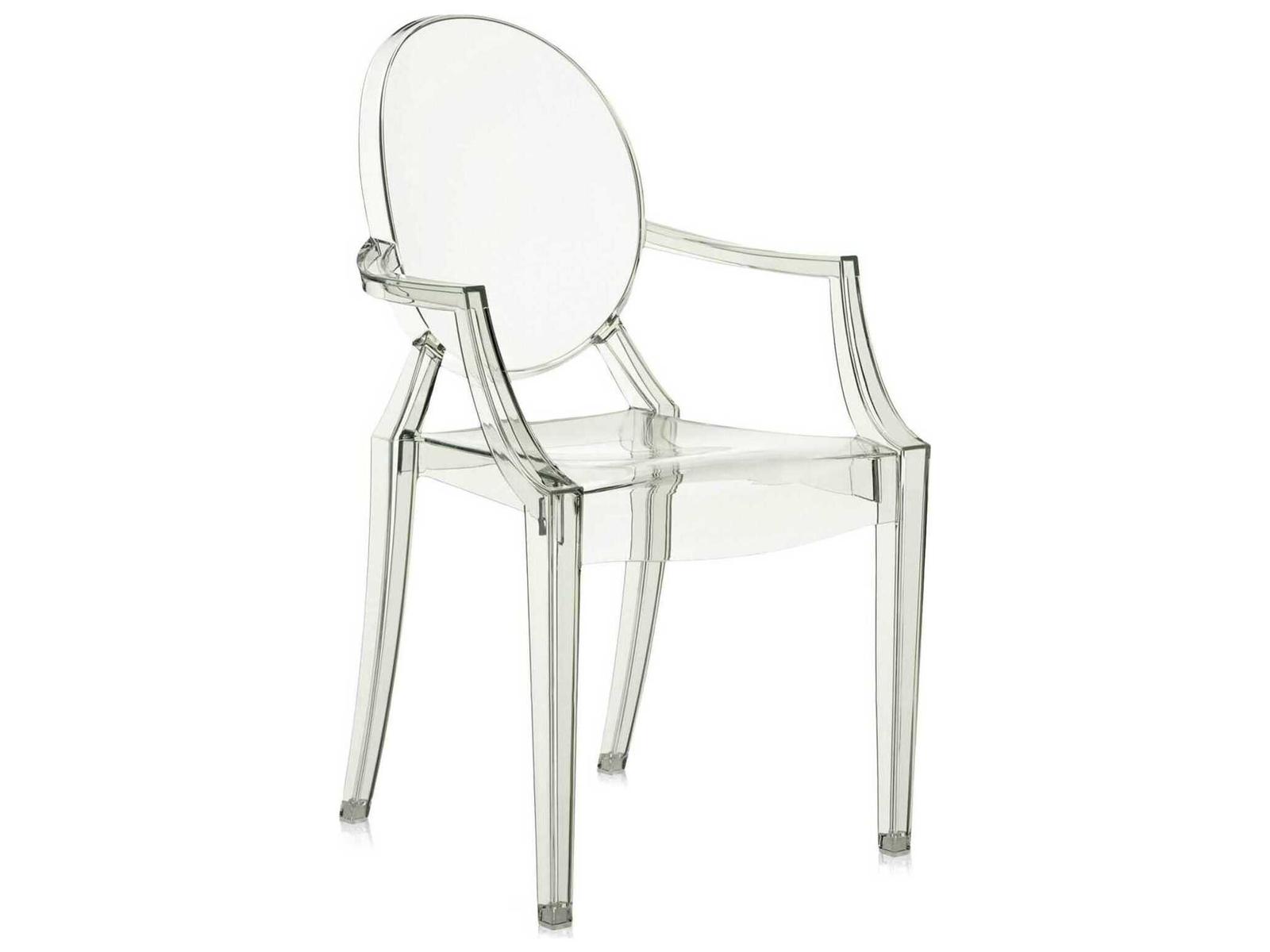Kartell Outdoor Louis Ghost Transparent Crystal Green Resin Dining Arm Chair  (Sold in 2)