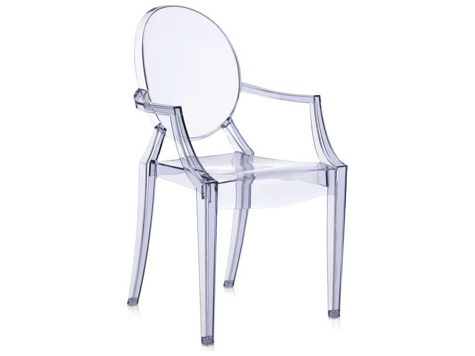 Kartell Outdoor Louis Ghost Transparent Ice Blue Resin Dining Arm Chair  (Sold in 2)