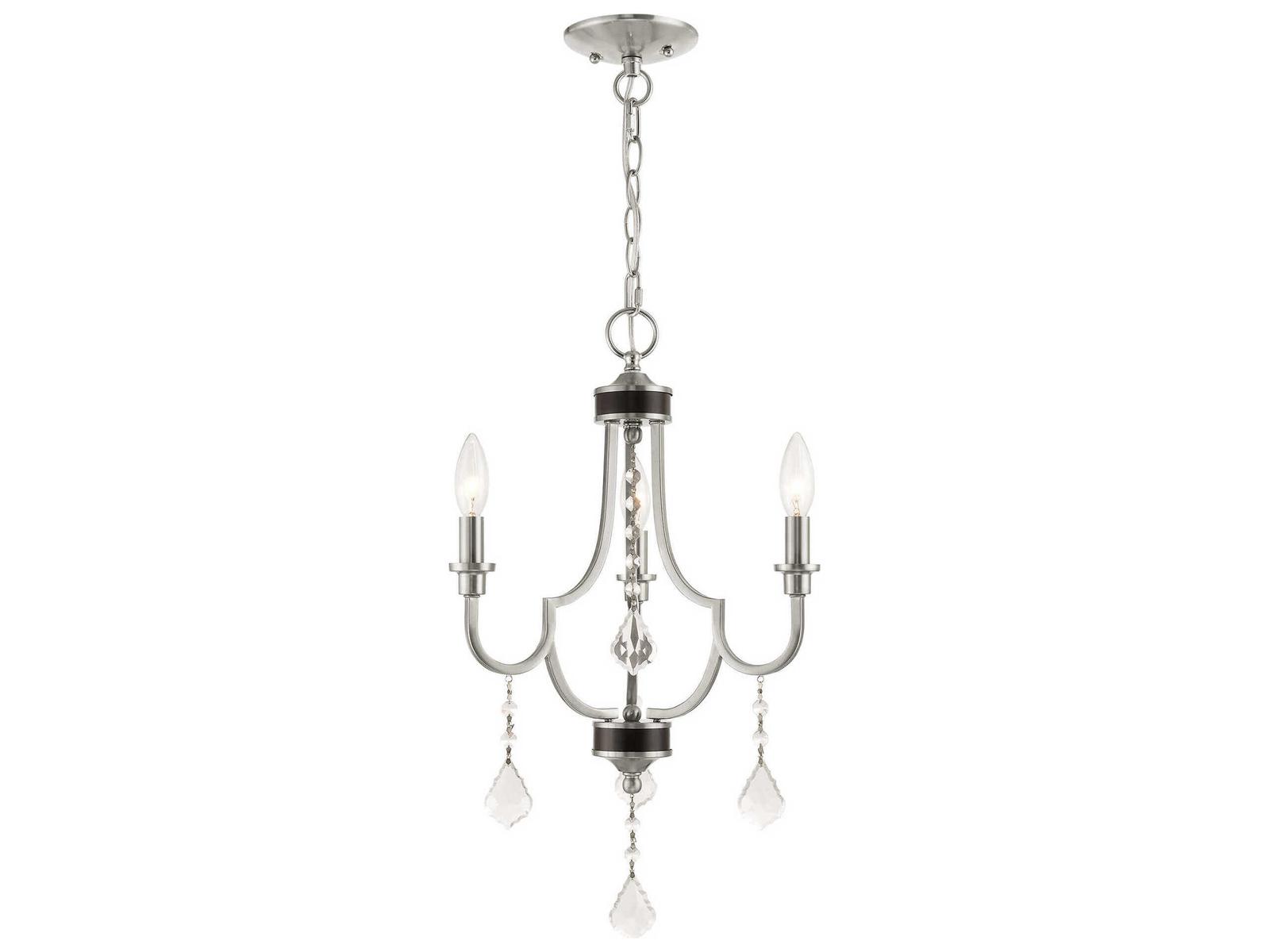 Livex Lighting Glendale 3-Light Brushed Nickel Crystal Candelabra Chandelier
