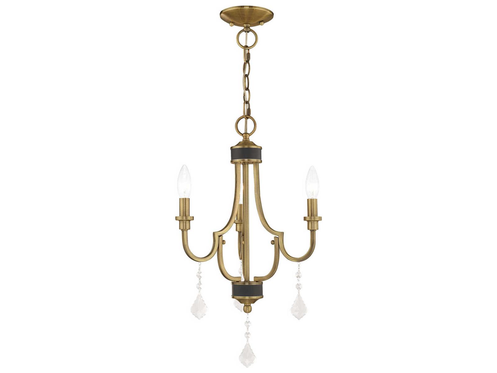 Livex Lighting Glendale 3-Light Antique Brass Crystal Candelabra Chandelier