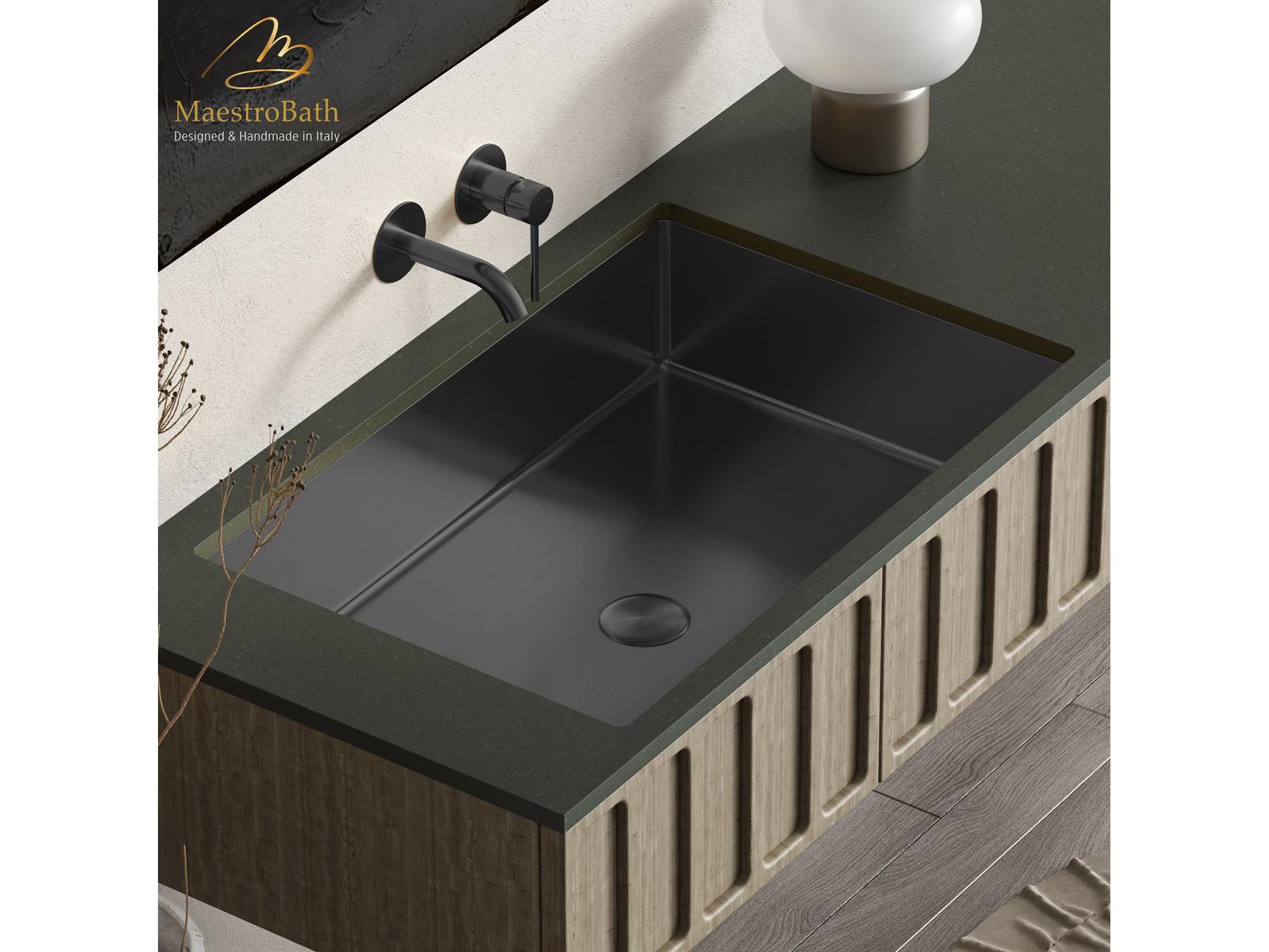 Maestro BathUnicorno Modern Rectangular Under-Mount Sink  Gun Metal