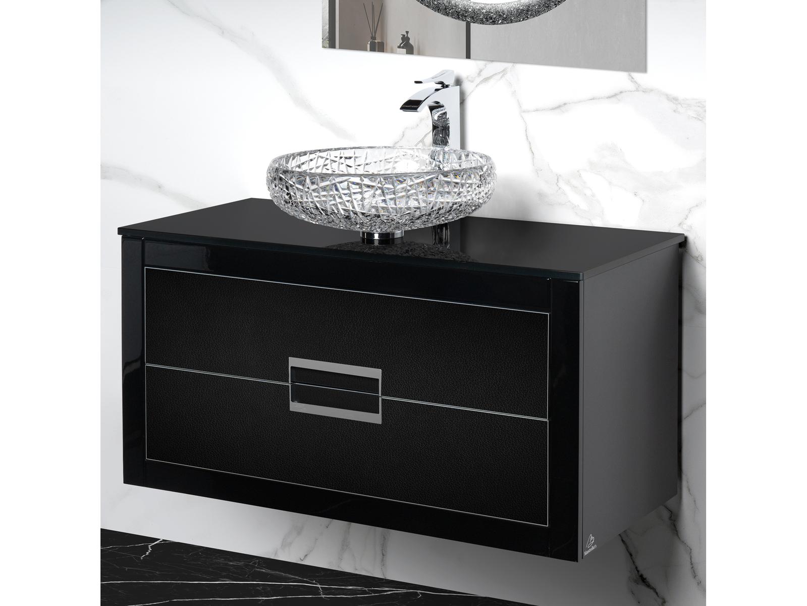 Maestro BathIncantesimo 40" Modern Bathroom Vanity  Black And Silver  Wall-Mounted  Glass Top: Flat
