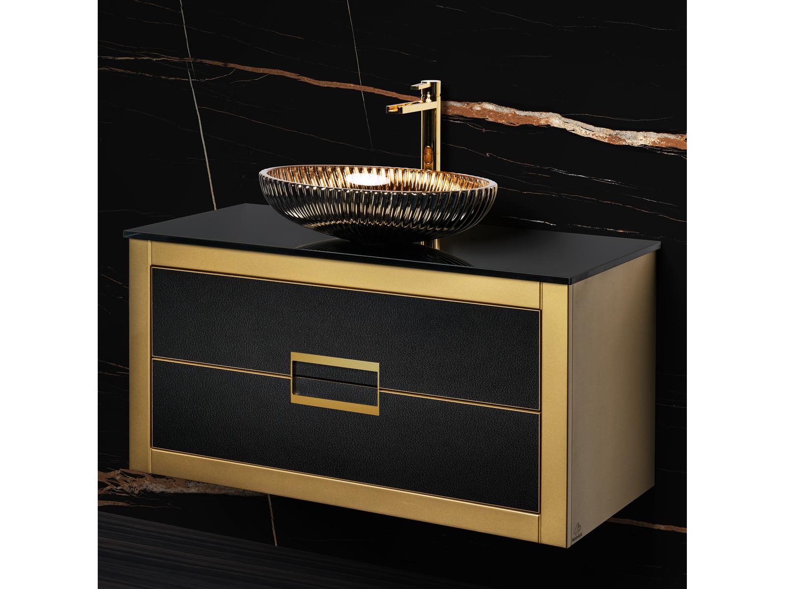 Maestro BathIncantesimo 40" Modern Bathroom Vanity  Gold And Black  Wall-Mounted  Glass Top: Flat