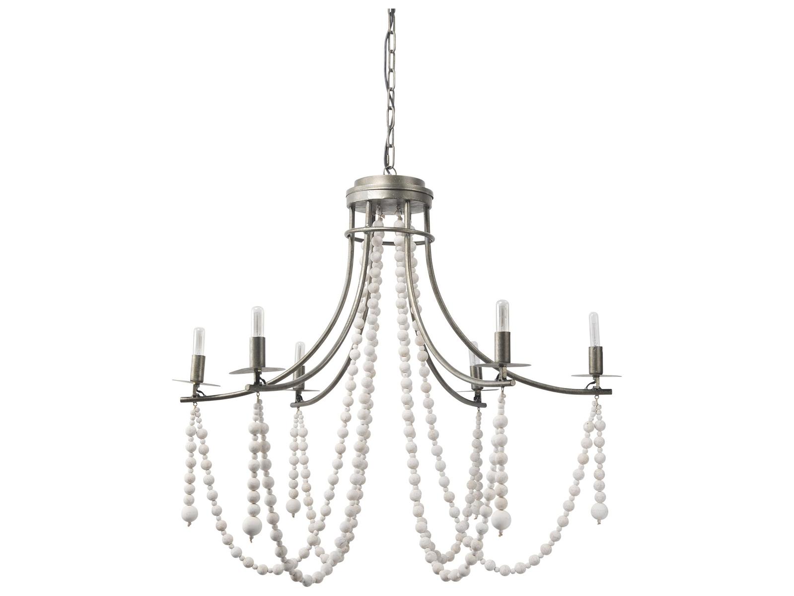 Mercana Selma White Wood Bead and Metal Chandelier