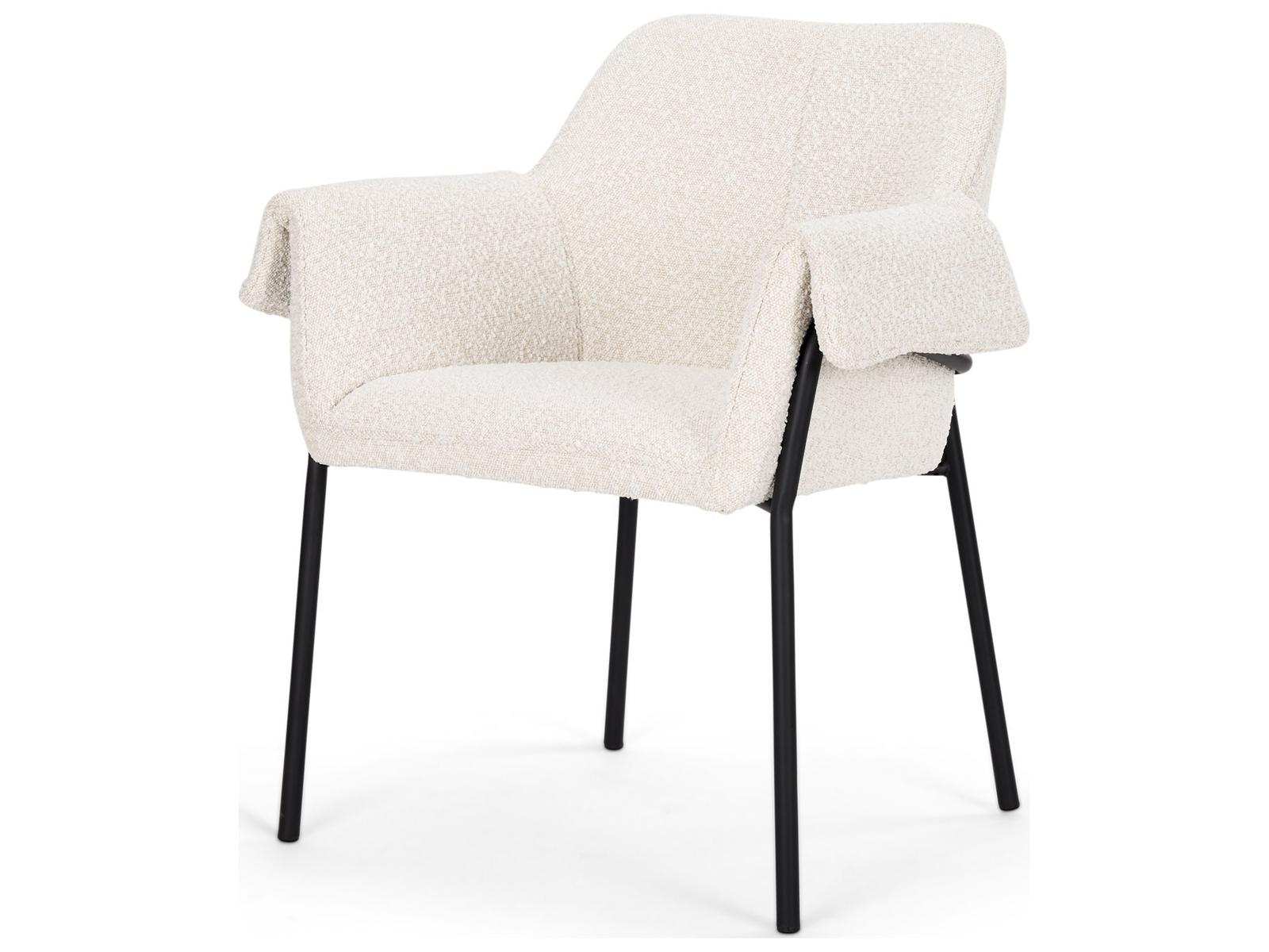 Mercana Brently Dining Chair w/ Cream Boucle Fabric & Matte Black Metal Legs