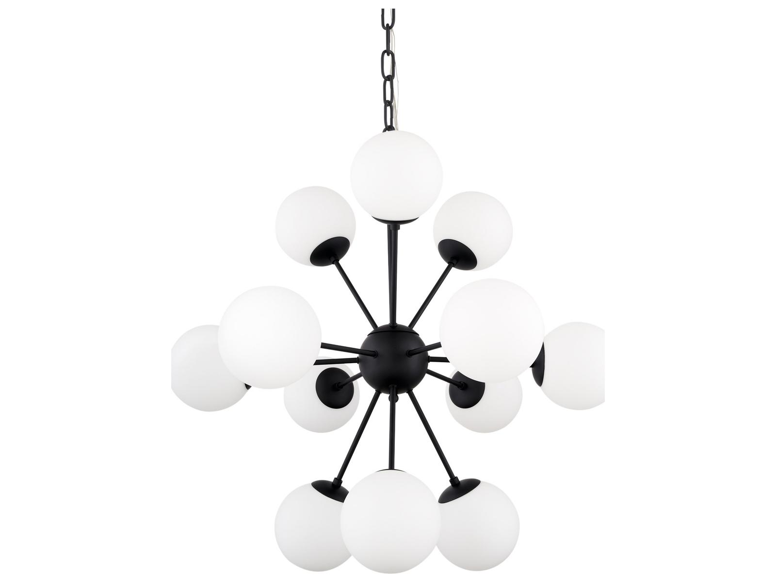 Mercana Barbara Matte Black Metal w/ Frosted Glass Globes 11-Light Chandelier