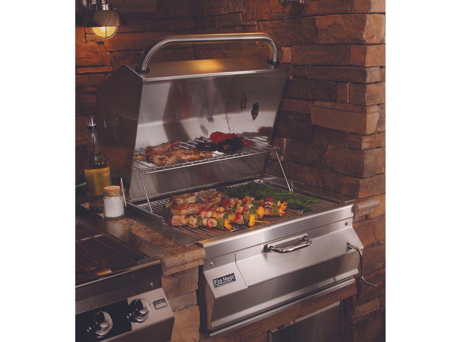 Fire Magic Charcoal Stainless Steel 24'' Built-in BBQ Grill with Smoker Oven Hood