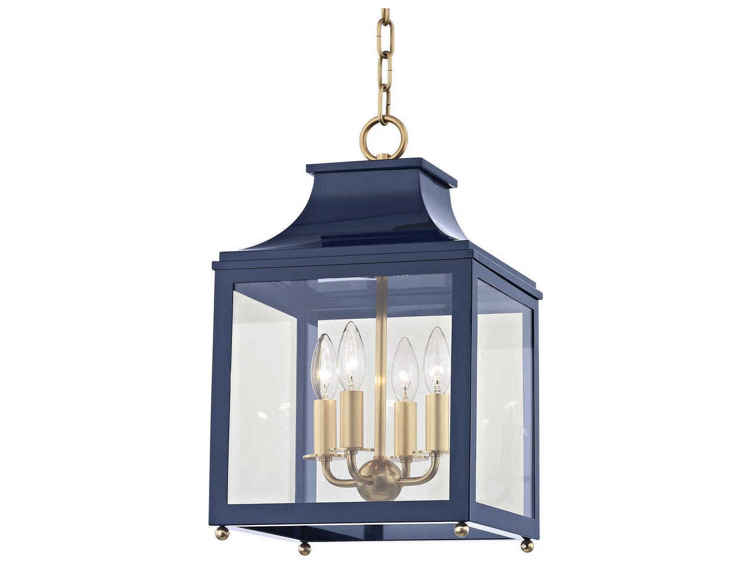 Mitzi Leigh 4-Light Aged Brass Navy Clear Glass Candelabra Lantern Chandelier