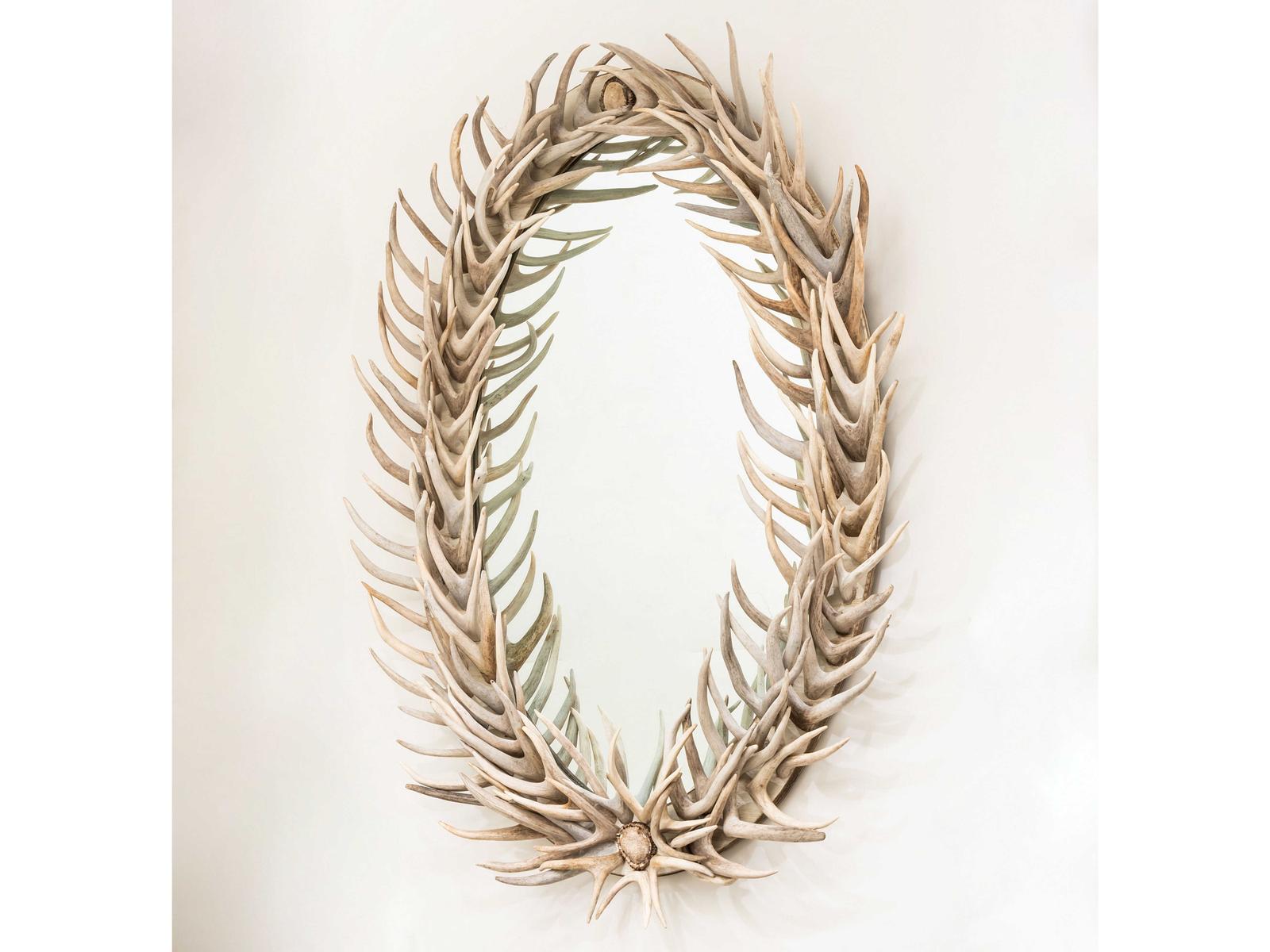 Meyda Antlers Beige Oval Wall Mirror