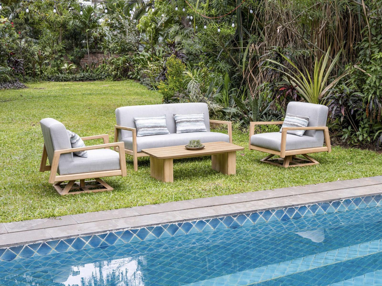 Oliver Home Outdoor Sharon Teak Cushion Lounge Set