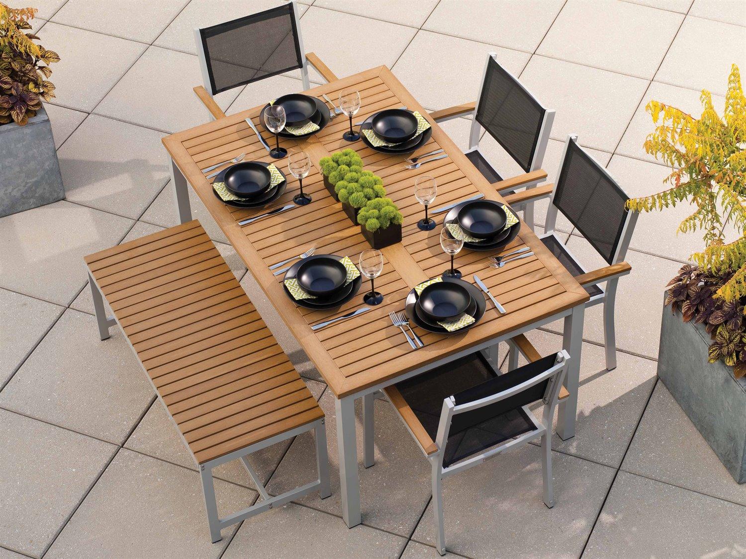 Oxford Garden Travira Aluminum Flint 6 Piece Outdoor Patio Dining Set with Black Sling