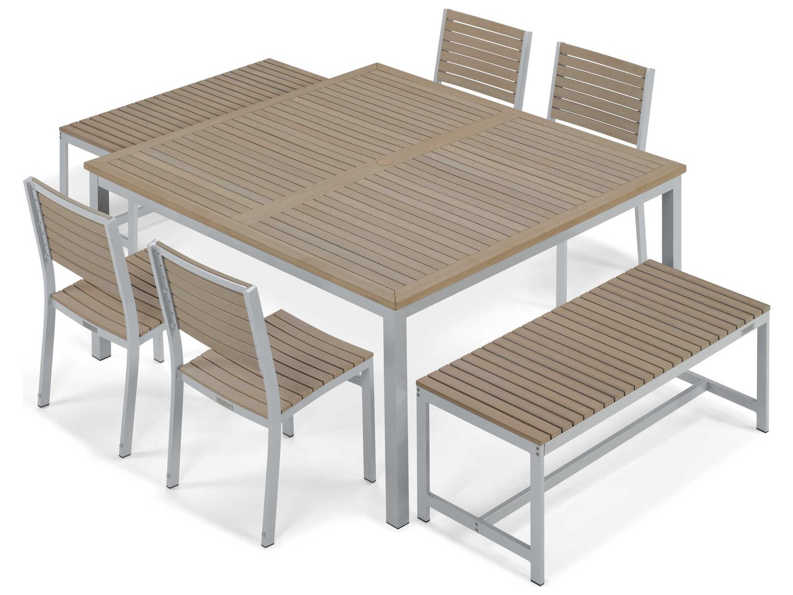 Oxford Garden Travira 7 Piece Table, Chair and Bench Aluminum Dining Set