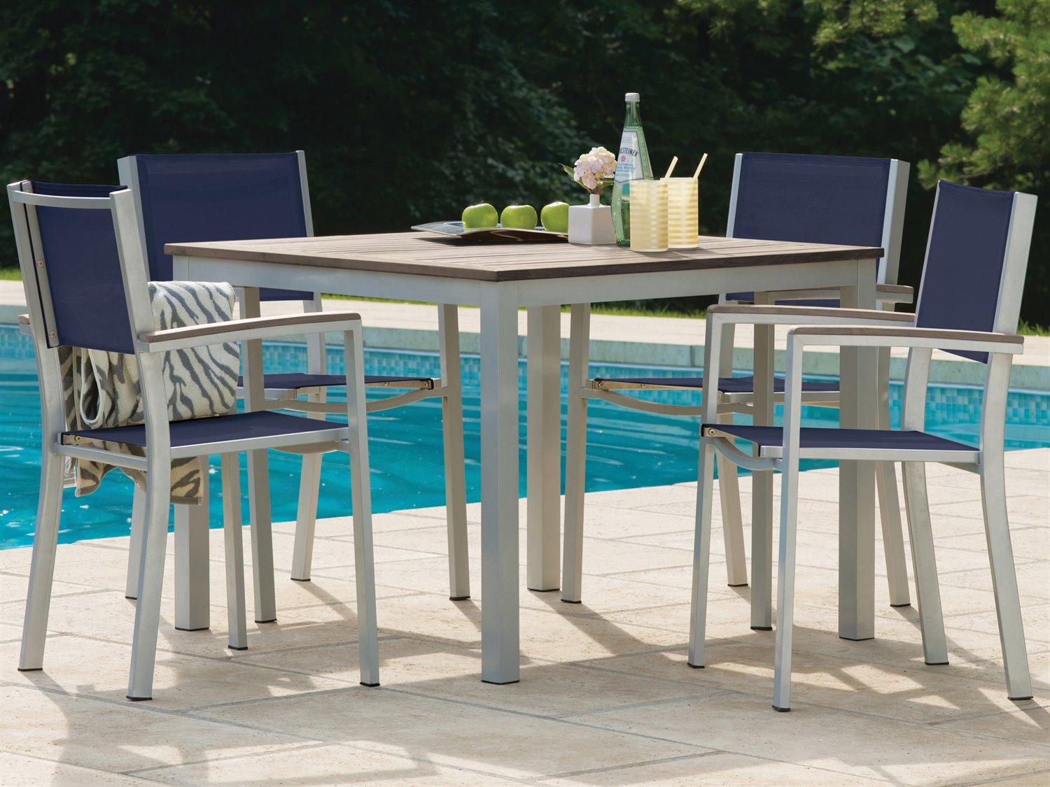 Oxford Garden Travira Aluminum Flint 5 Piece Outdoor Dining Set with Ink Pen Sling