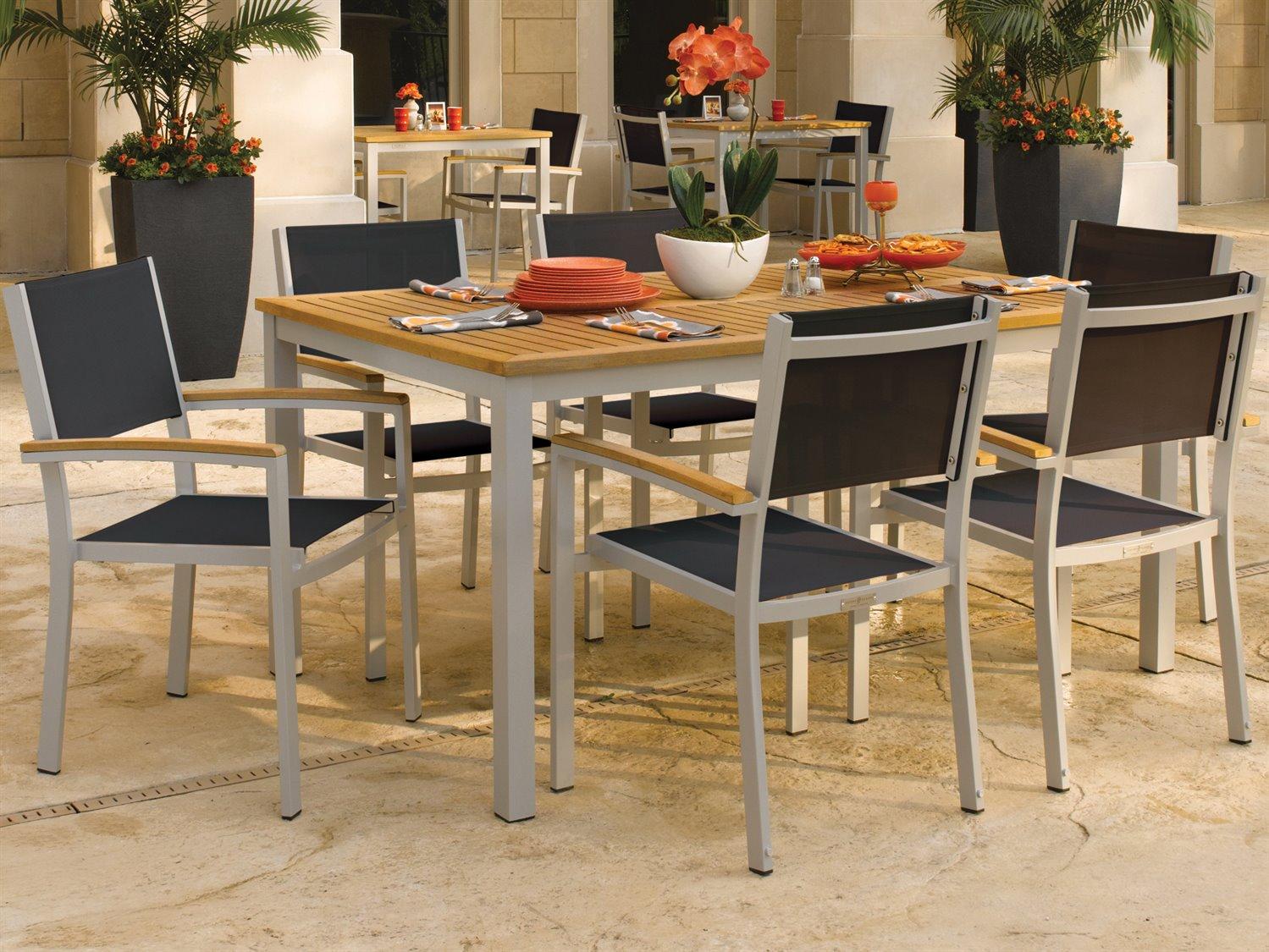 Oxford Garden Travira Aluminum Flint 7 Piece Outdoor Dining Set with Black Sling