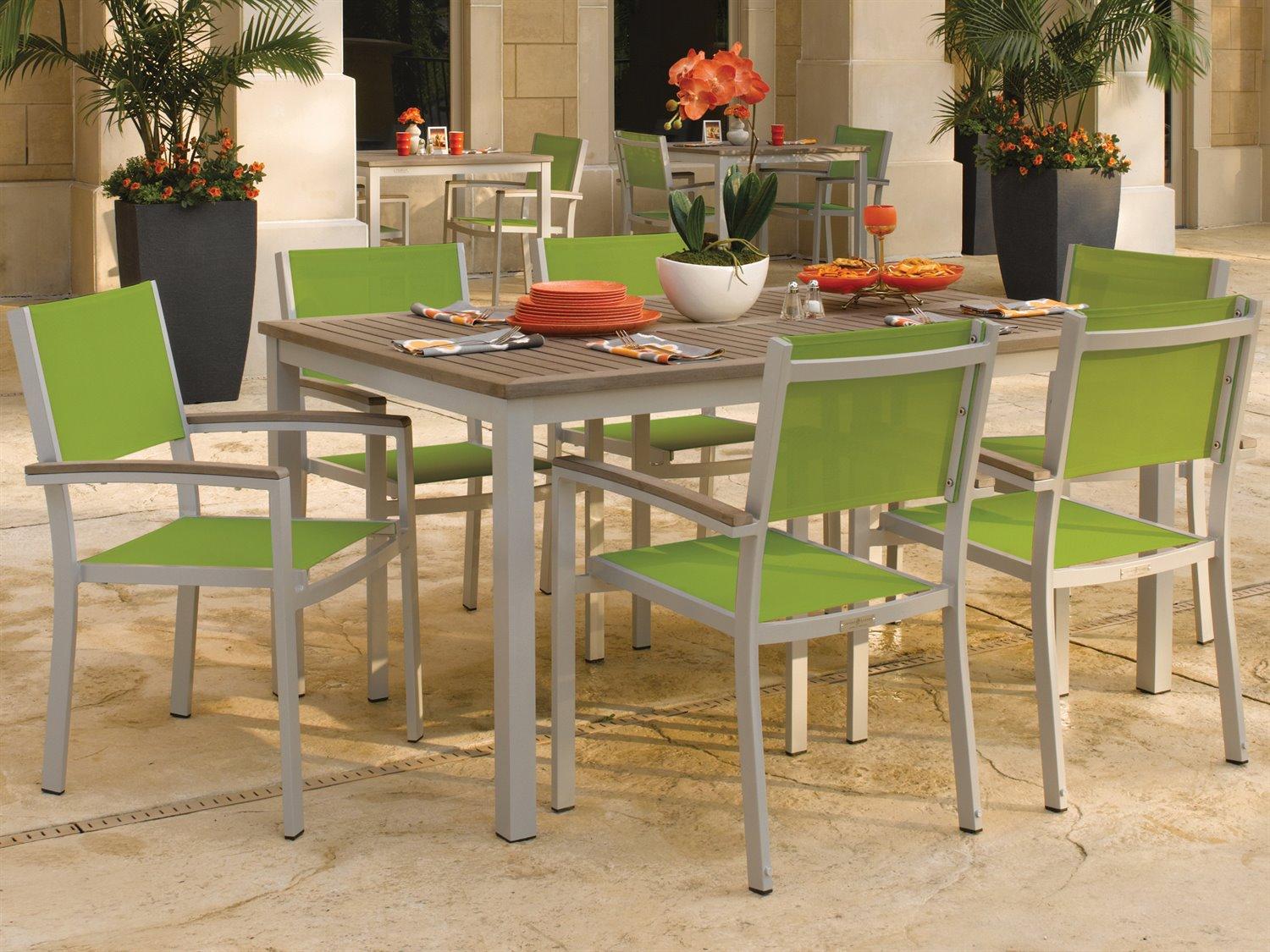 Oxford Garden Travira Aluminum Flint 7 Piece Outdoor Patio Dining Set with Go Green Sling