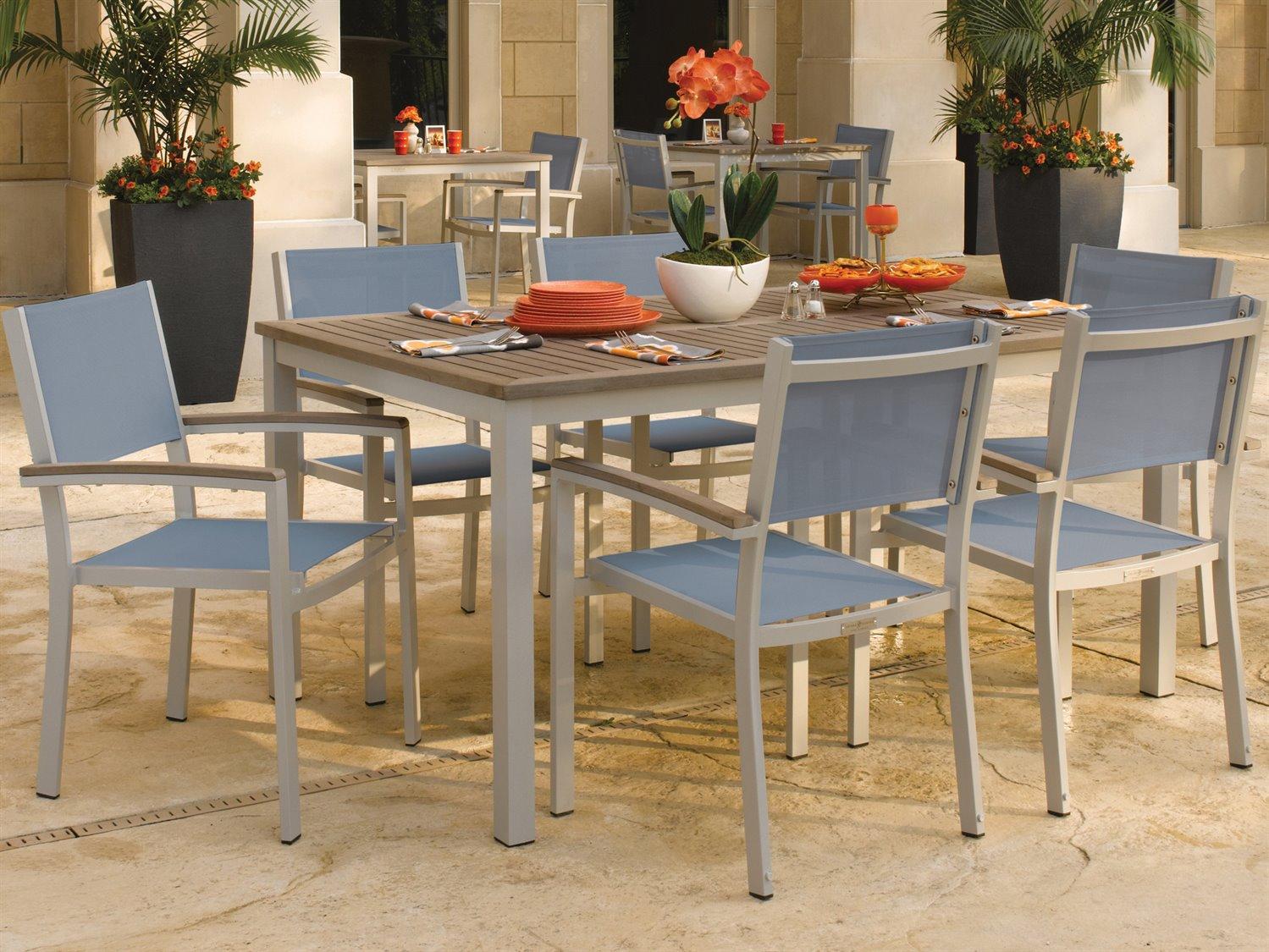 Oxford Garden Travira Aluminum Flint 7 Piece Patio Dining Set with Titanium Sling