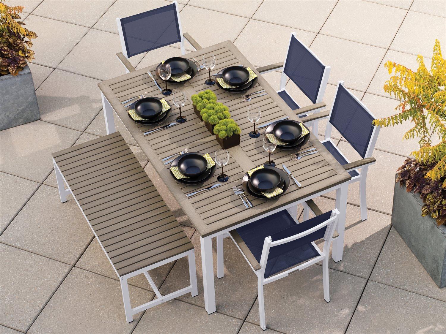 Oxford Garden Travira Aluminum Chalk 6 Piece Outdoor Patio Dining Set with Ink Pen Sling