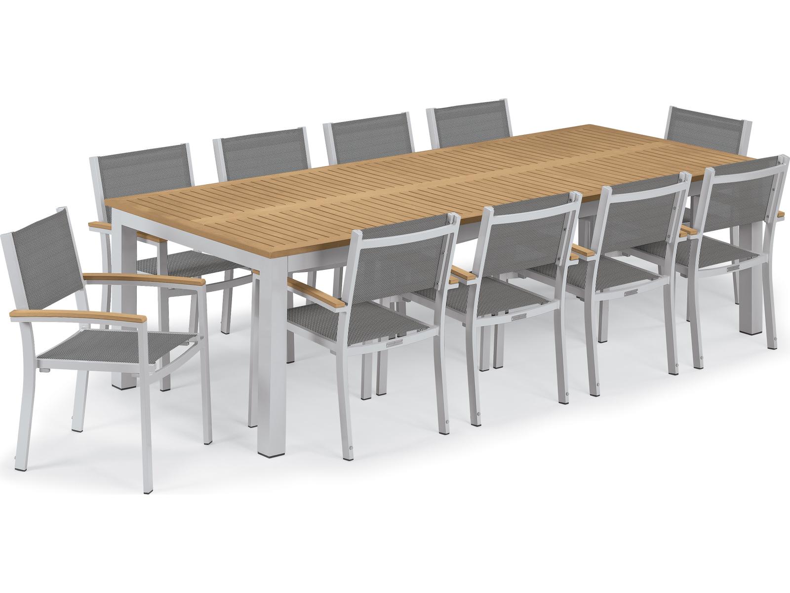 Oxford Garden Travira Aluminum Flint 11 Piece Outdoor Patio Dining Set with Titanium Sling