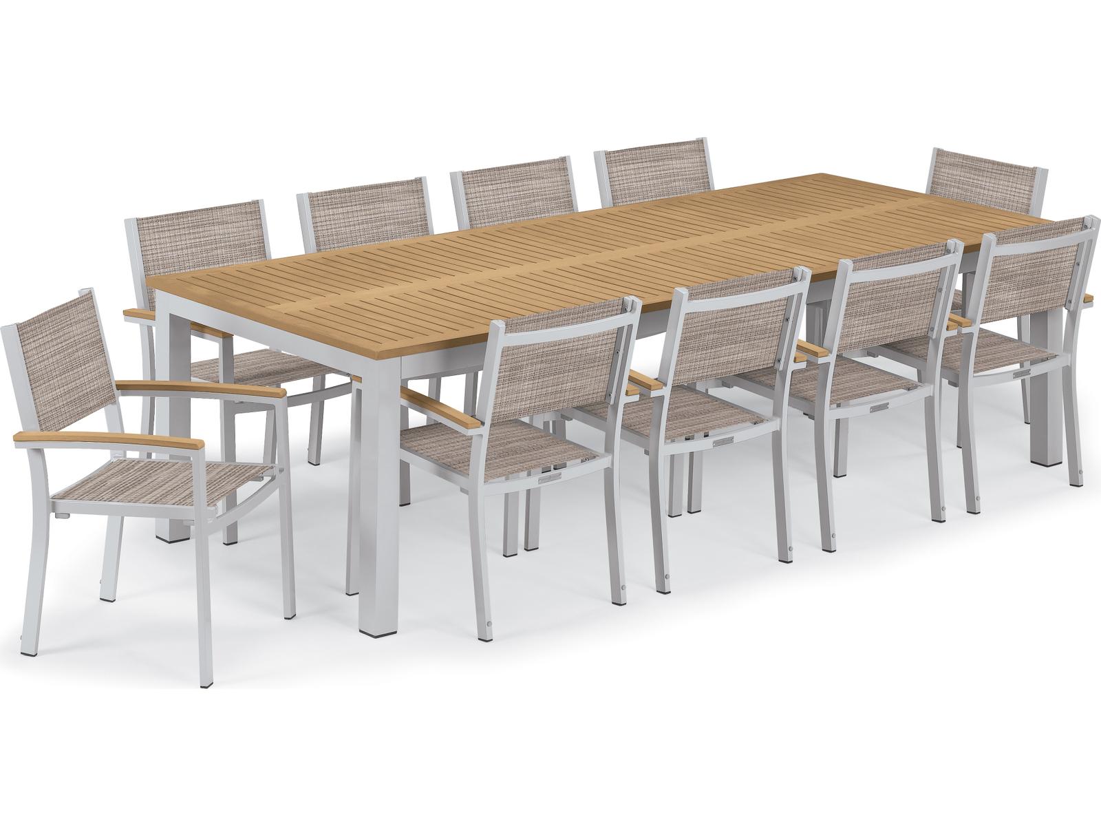 Oxford Garden Travira Aluminum Flint 11 Piece Outdoor Dining Set with Bellows Sling