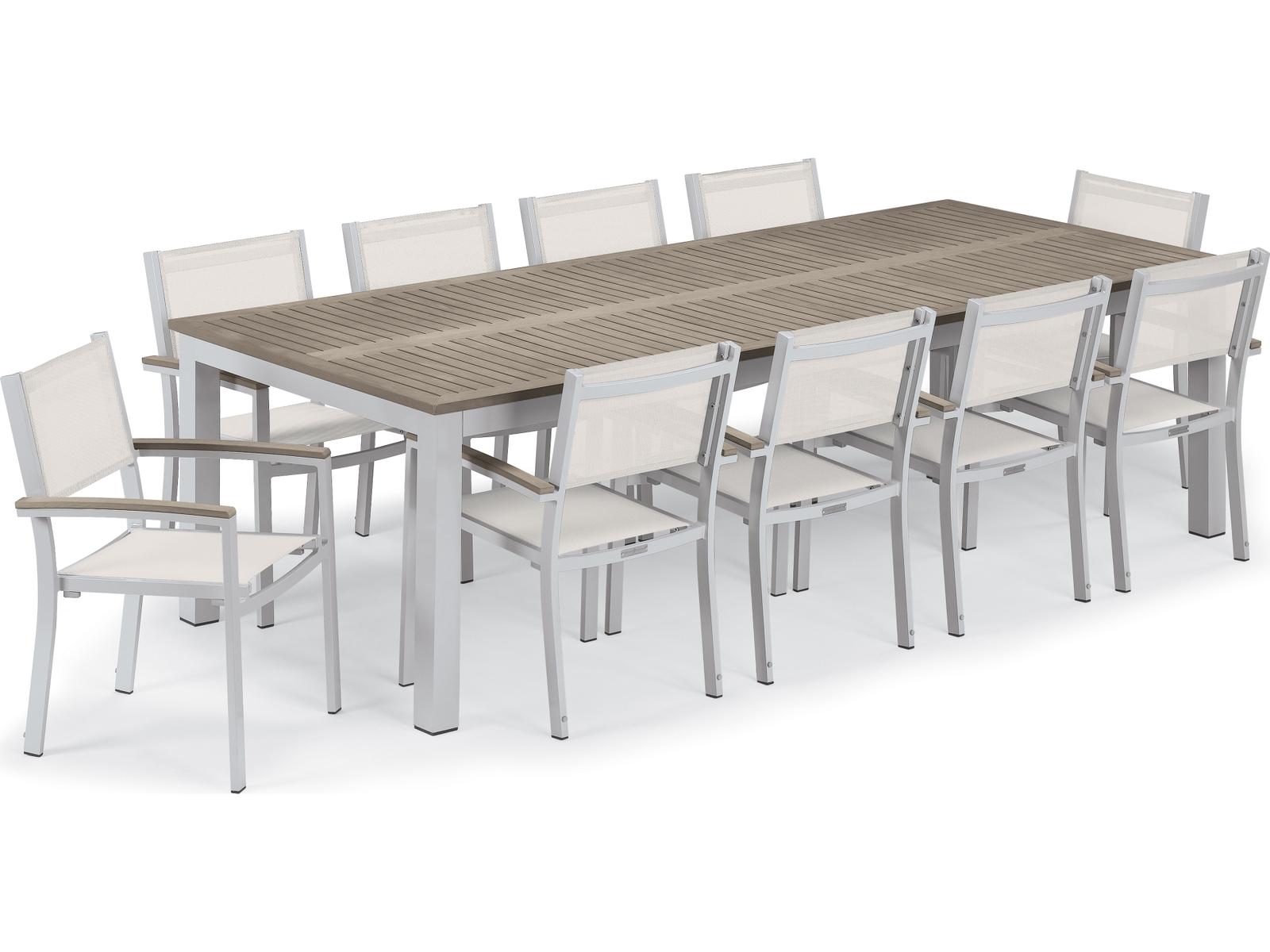 Oxford Garden Travira Aluminum Flint 11 Piece Patio Dining Set with Natural Sling