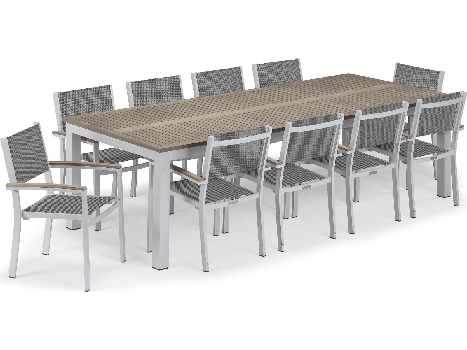 Oxford Garden Travira Aluminum Flint 11 Piece Patio Dining Set with Titanium Sling