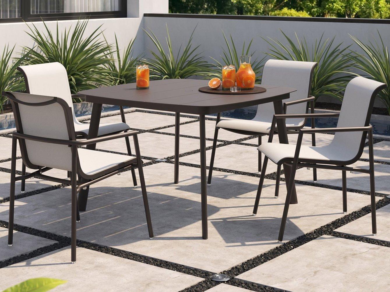 Oxford Garden Orso Aluminum Carbon 5 Piece Patio Dining Set with Fog Sling