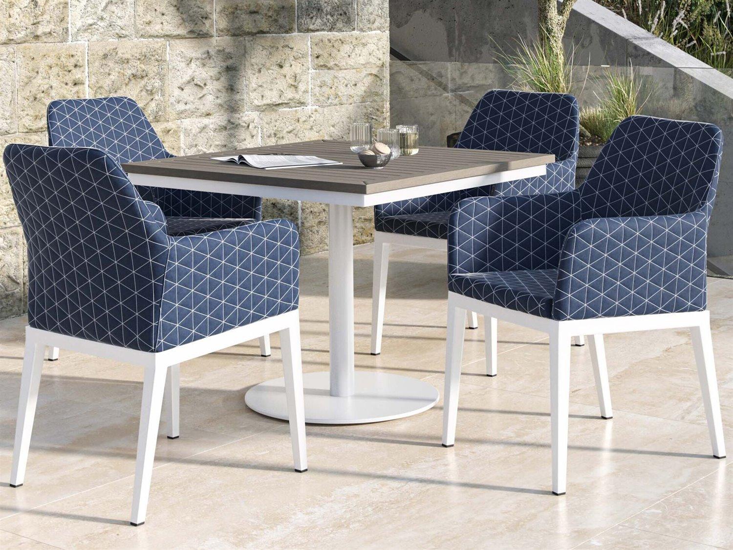 Oxford Garden Oland Aluminum Chalk 5 Piece Outdoor Patio Dining Set with Spectrum Indigo Cushions