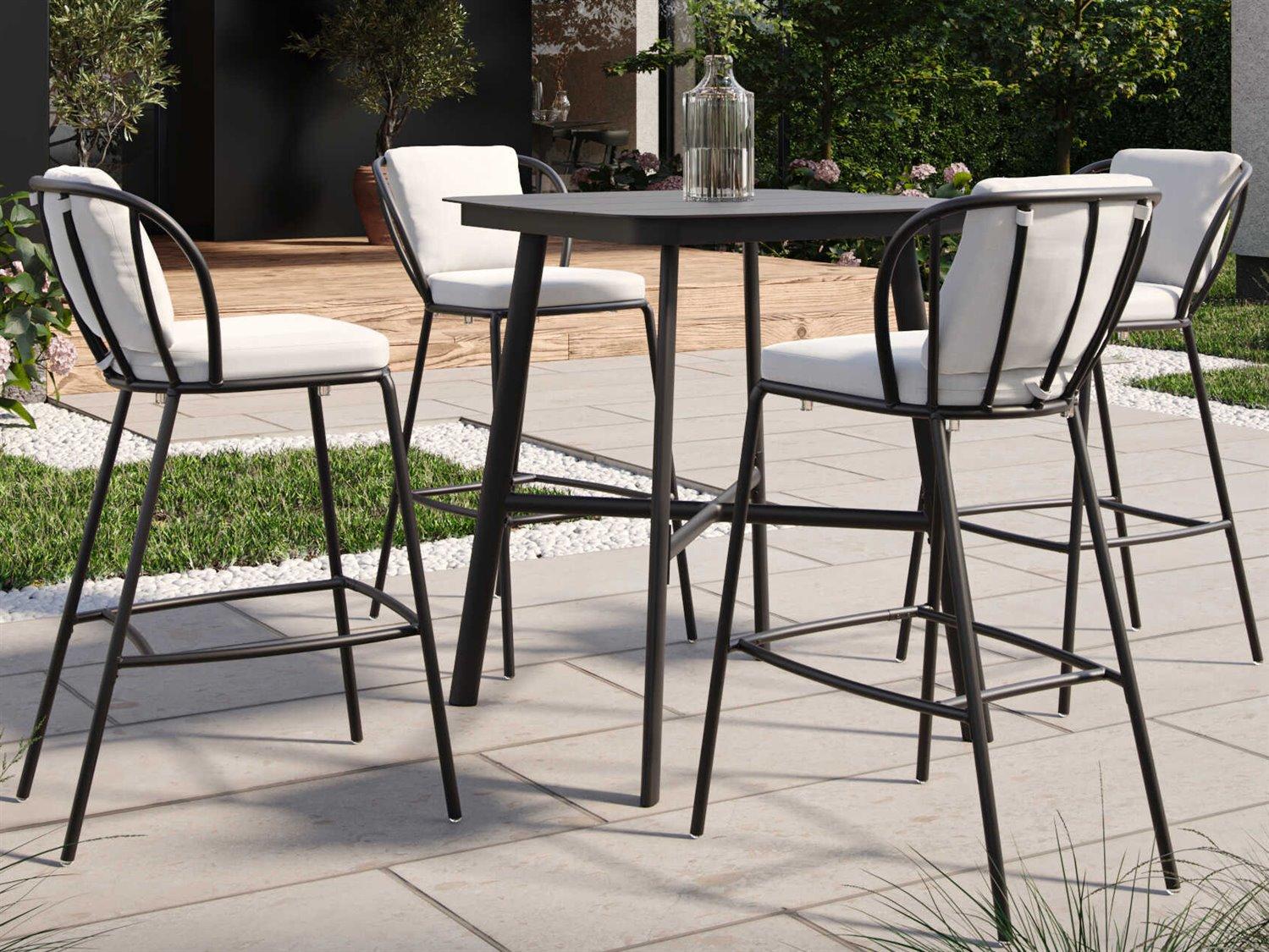 Oxford Garden Eiland Aluminum Carbon 5 Piece 36'' Square Bar Set with Bliss Linen Cushion