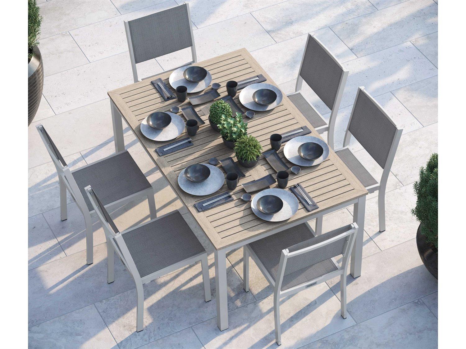 Oxford Garden Travira Aluminum Flint 63'' Rectangular Outdoor Patio Dining Set with Titanium Sling