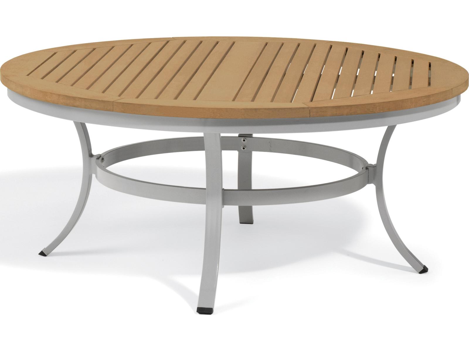 Oxford Garden Travira Aluminum Flint Round Tekwood Top Outdoor Chat Table