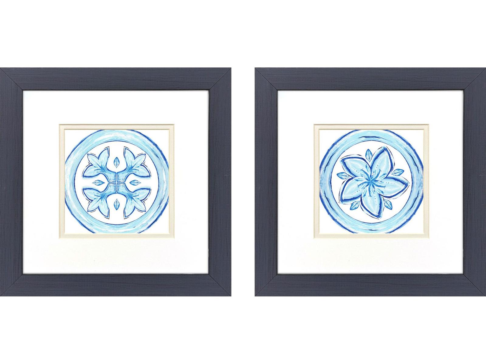 Paragon Blue Textiles II Framed Art - Set of 2