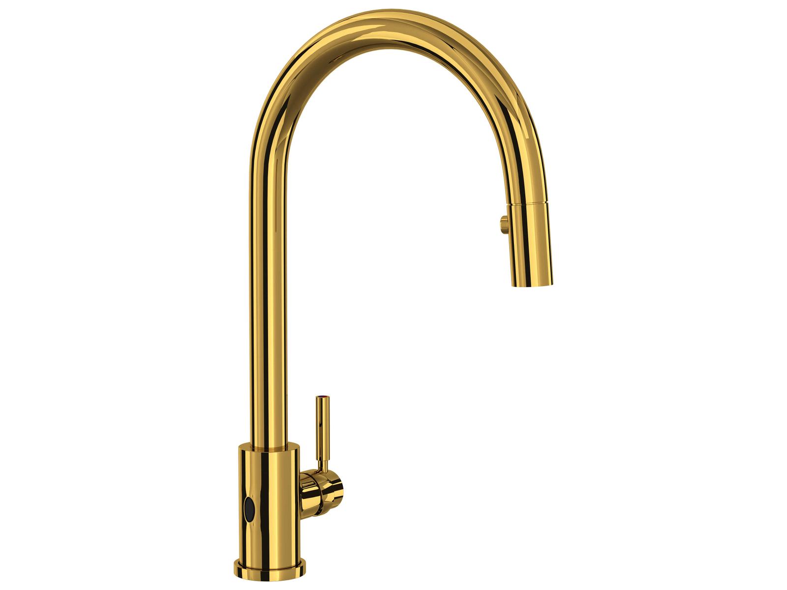 Perrin and Rowe Holborn Unlacquered Brass Pull-Down Touchless Kitchen Faucet