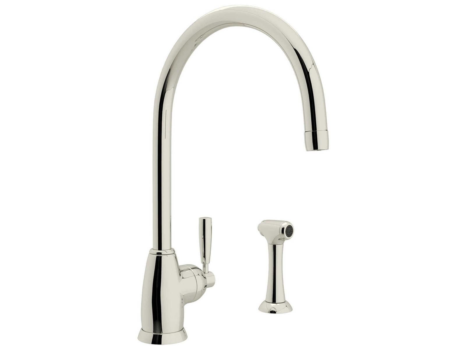 Perrin and Rowe Holborn Polished Nickel Kitchen Faucet with Sidespray and Swivel C Spout