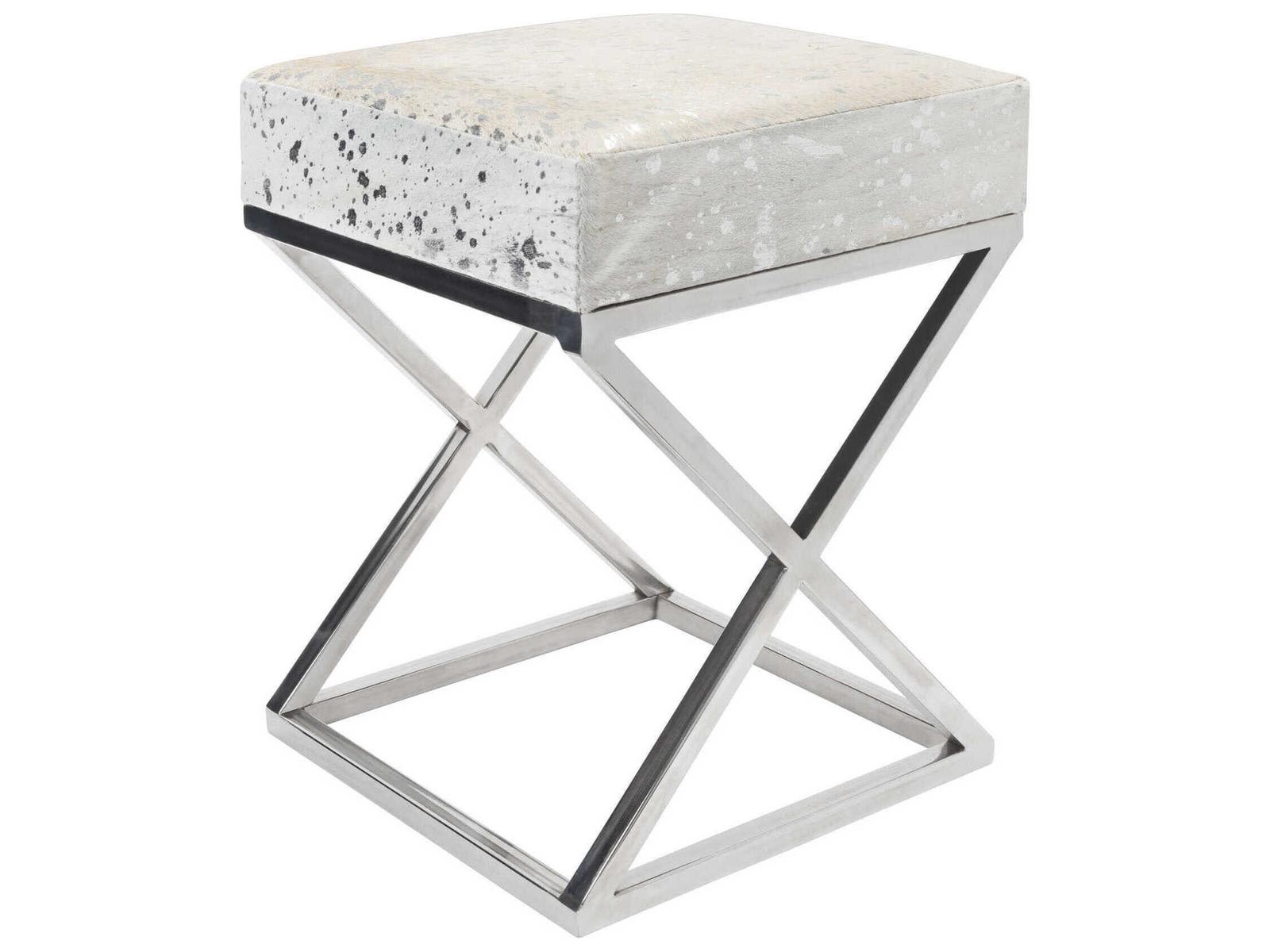 Pasargad Home Safari Silver Cowhide Ottoman