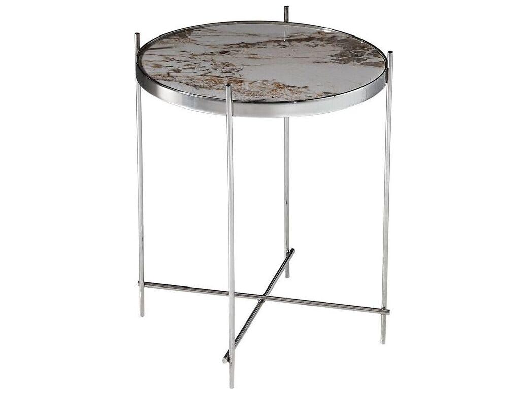 Pasargad Home Luxe Round Glass Multi Chrome End Table
