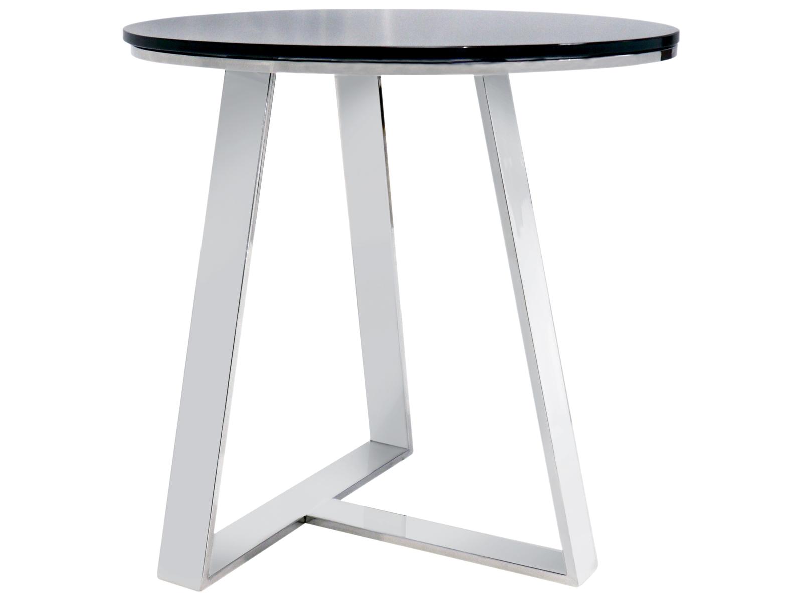 Pasargad Home Luxe Round Glass Black Chrome End Table