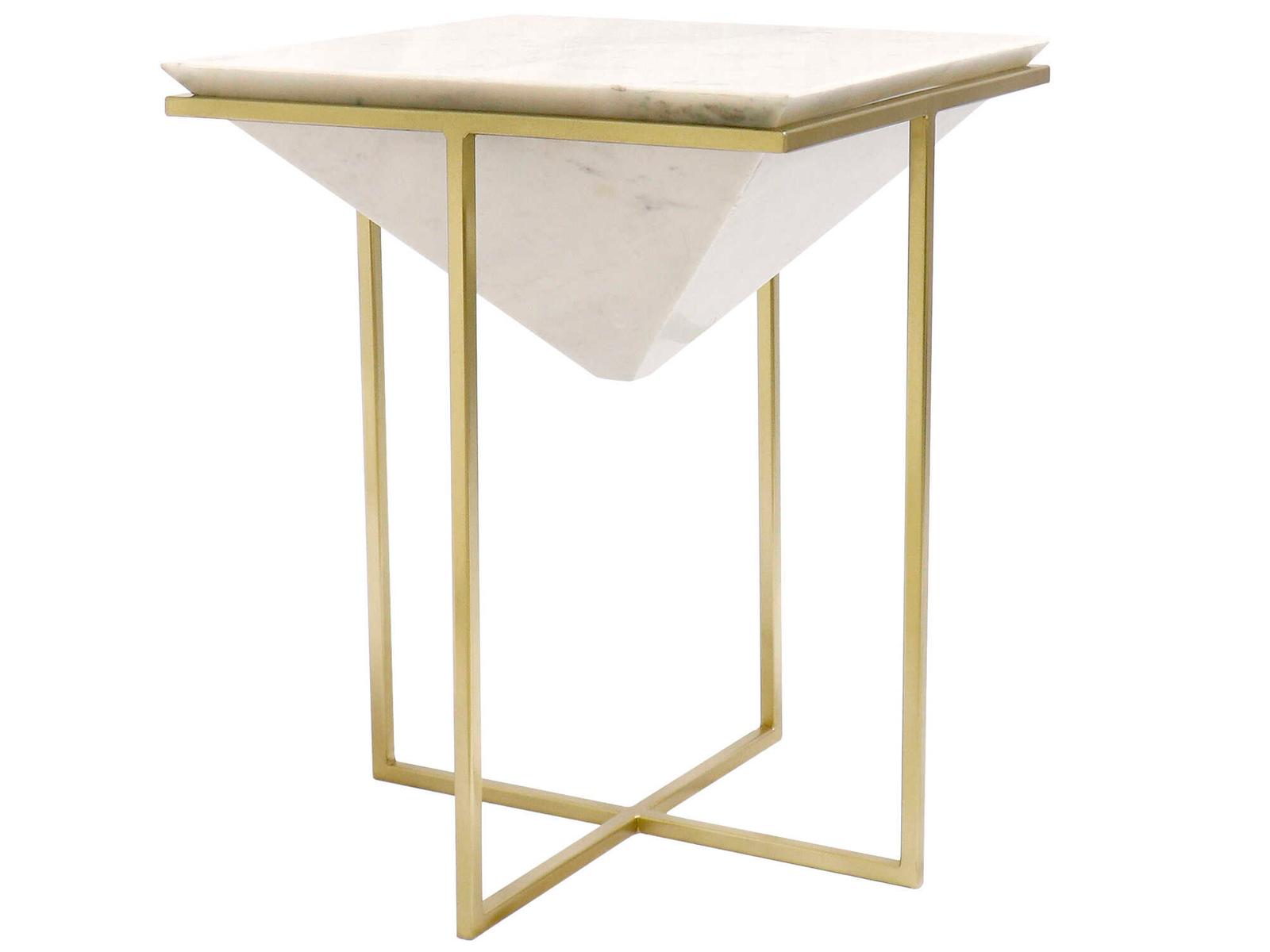 Pasargad Home Beacon Perama Square Marble White Gold End Table