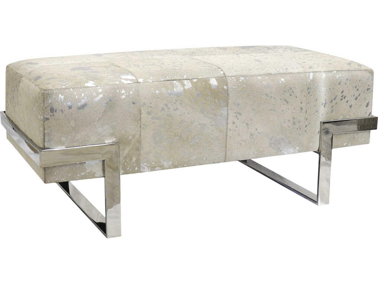 Pasargad Home Safari Silver White Cowhide Accent Bench